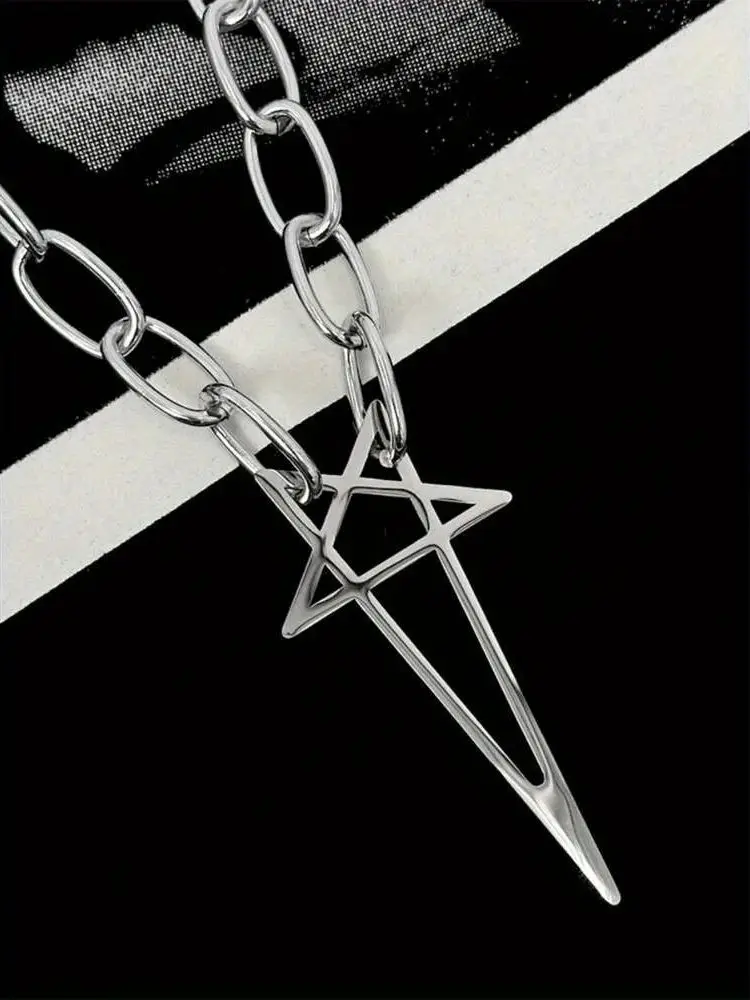 Collana girocollo con ciondolo pentacolo a catena grossa esagerata Punk Rock Hip Hop