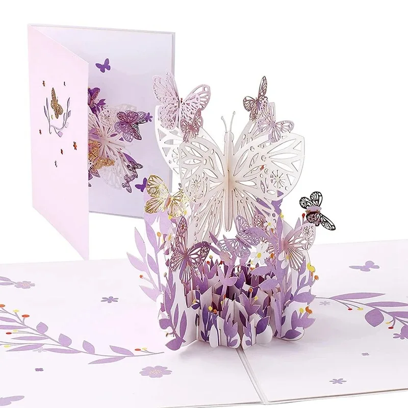 

Purple Pink Butterfly Birthday PopUp Card, Butterfly Flower Basket 3D Greeting Cards for Women Girl Daughter, Mothers Day