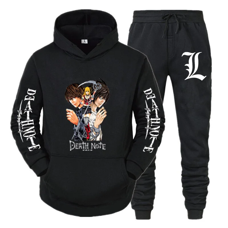 

Комплект штанов с капюшоном Death Note, осенний мужской модный свитшот, пуловер унисекс, мужские топы с капюшоном с рисунком аниме, уличная одежда