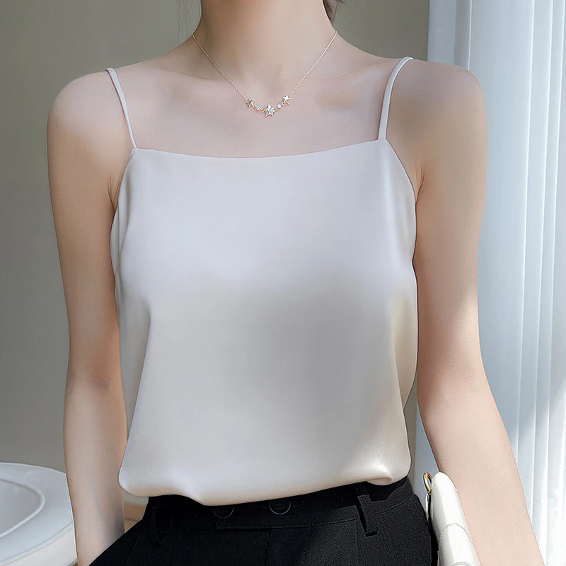 Women's silk satin top halter 10 color optional inside a line collar fashion all-match top 2024 new model