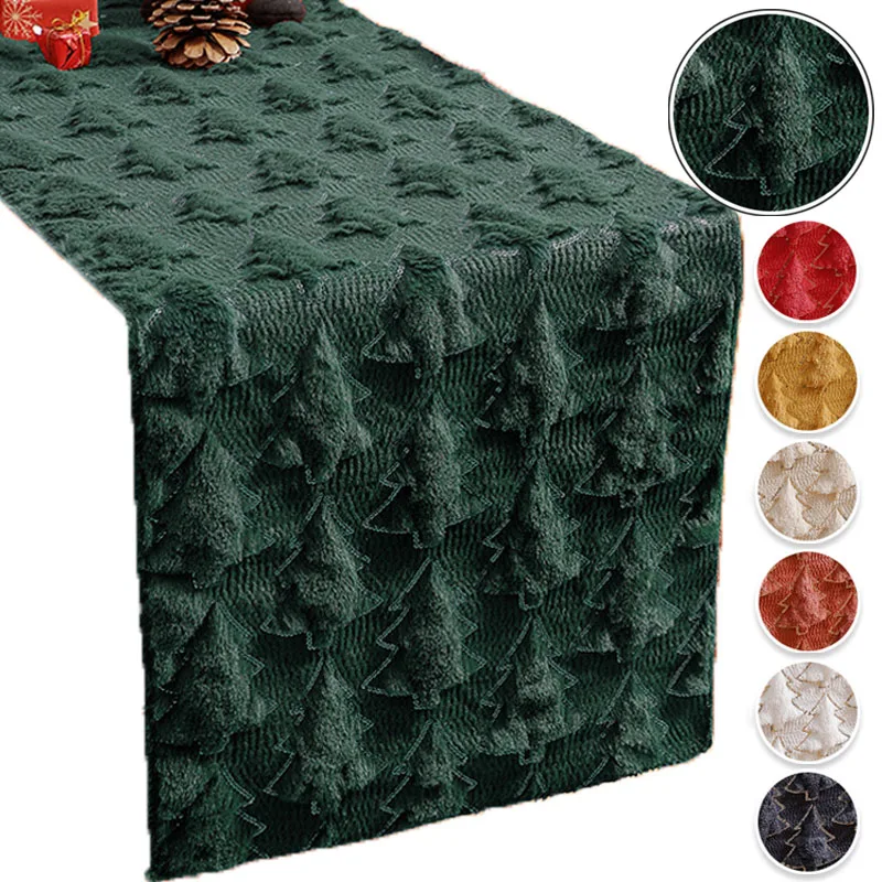

2026 NEW Christmas Tree Embroidered Sequin 3D Plush Table Flag Tablecloth Christmas Party Decoration Store Display Table Cloth