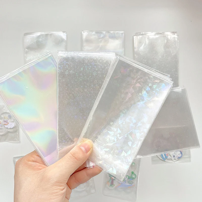 10PCS Transparent Laser Card Storage Self-adhesive Bag Protection Bag Colorful Stars Flowers Photo Protector Cards Shield Cover