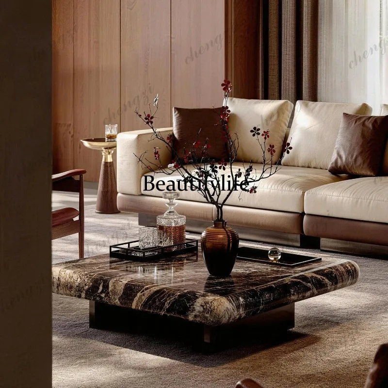 Italian square coffee table modern simple small apartment living room home, marble anti-collision tea table