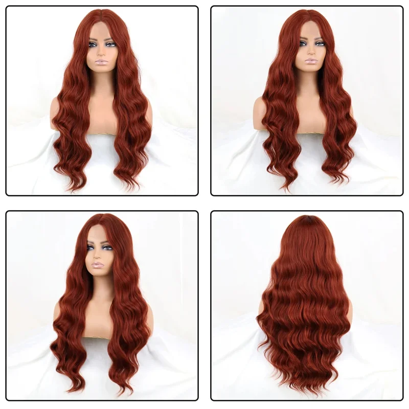 WERD Long Wavy Wine Red Synthetic Wig For Women's Heat-Resistant Natural Half Part Cosplay Party Lolita Wig