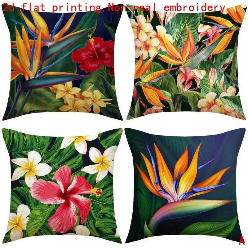 Premium Tropical Floral Pillowcase Set 4 Pieces Printed Jungle Print Home Decor Cushion Covers Accent Bedding Artwork for Bedroo