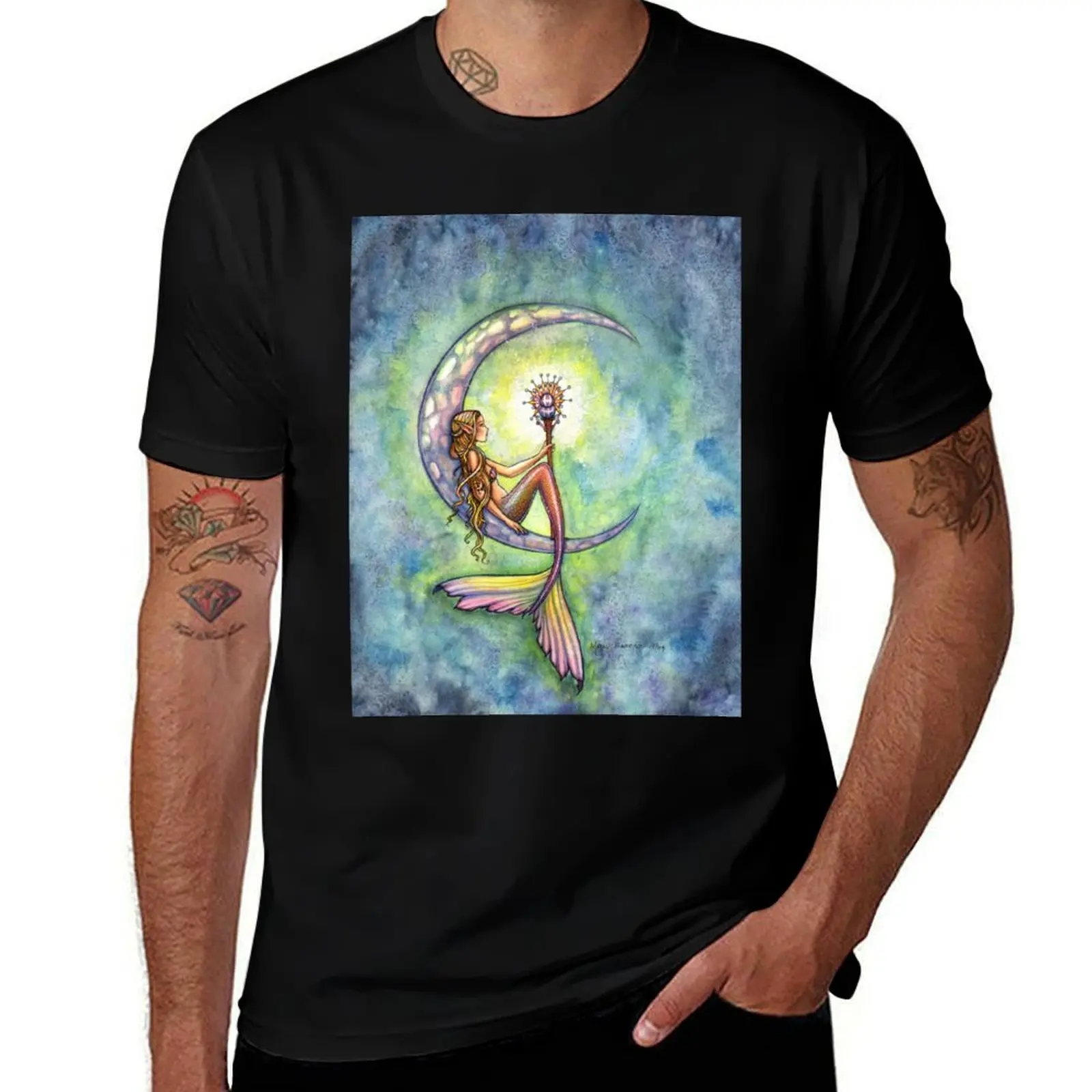 Mermaid Moon Mermaid Art by Molly Harrison T-Shirt Utility Casual Work T-Shirt