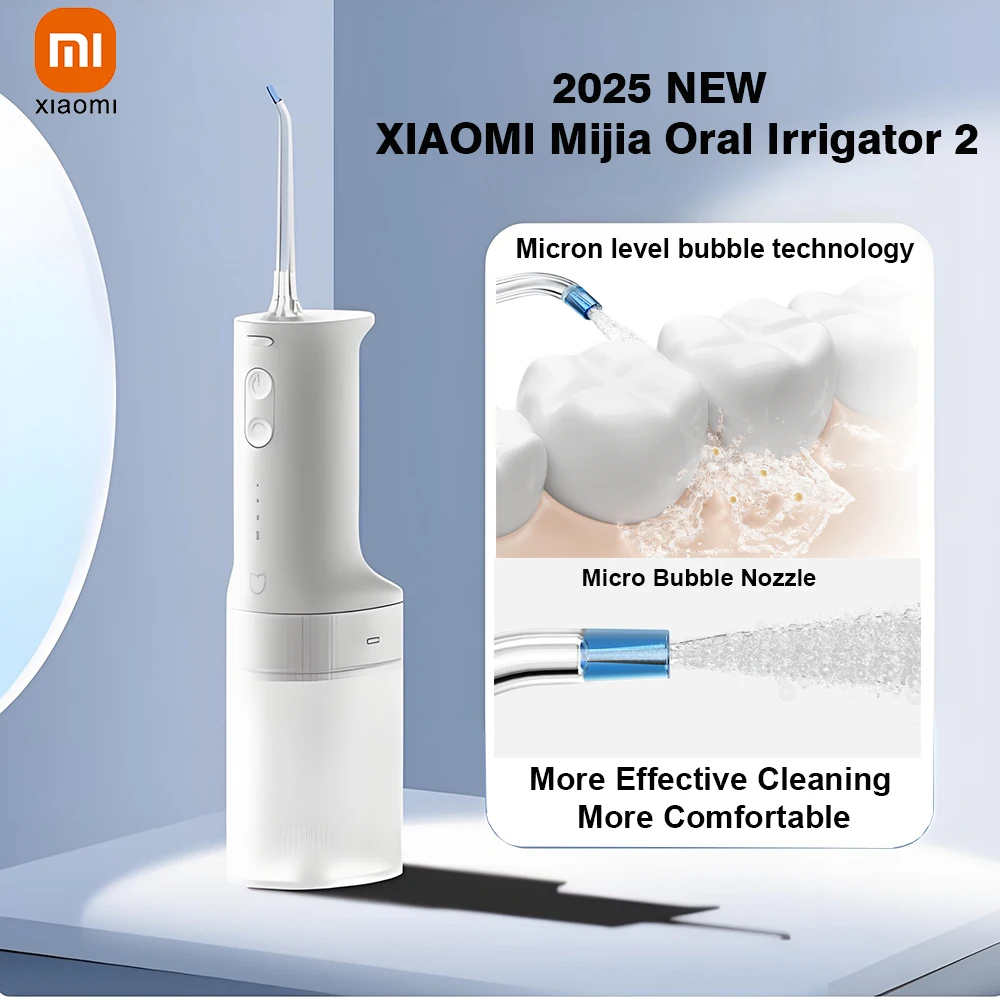 

НОВЫЙ ирригатор для полости рта XIAOMI Mijia, 2025 г., перезаряжаемая зубная нить, электрическая струя воды для чистки зубов, 2 насадки, 3 режима
