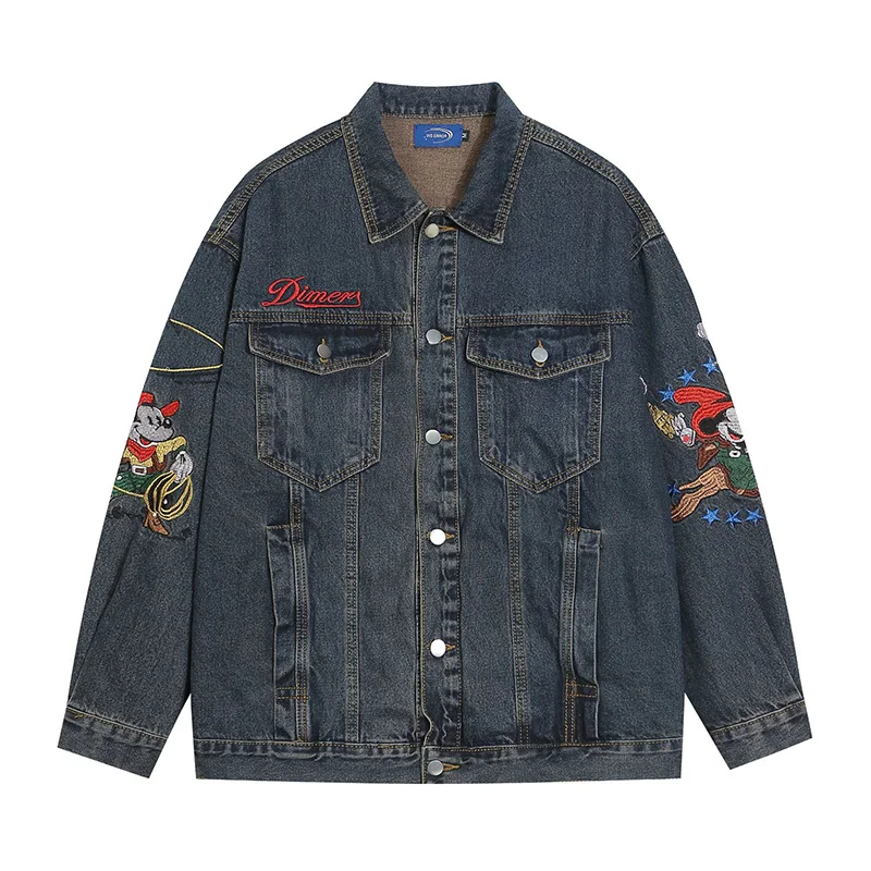 

Supzoom Новое поступление, модные свободные повседневные ретро американские стили с вышивкой Микки Маус, красивые ковбойские куртки, мужское пальто