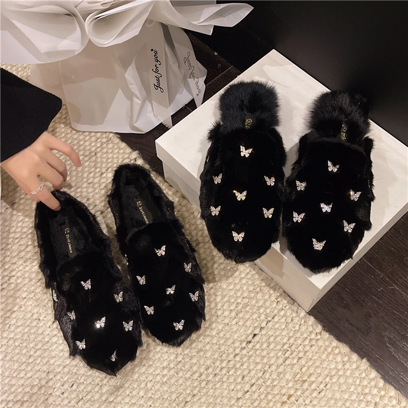 Mink Fur Cotton Shoes 2026 Winter New Thick-Soled Fleece-Lined Cotton Loafers for Women, Casual All-Match Slip-On Lazy Shoes