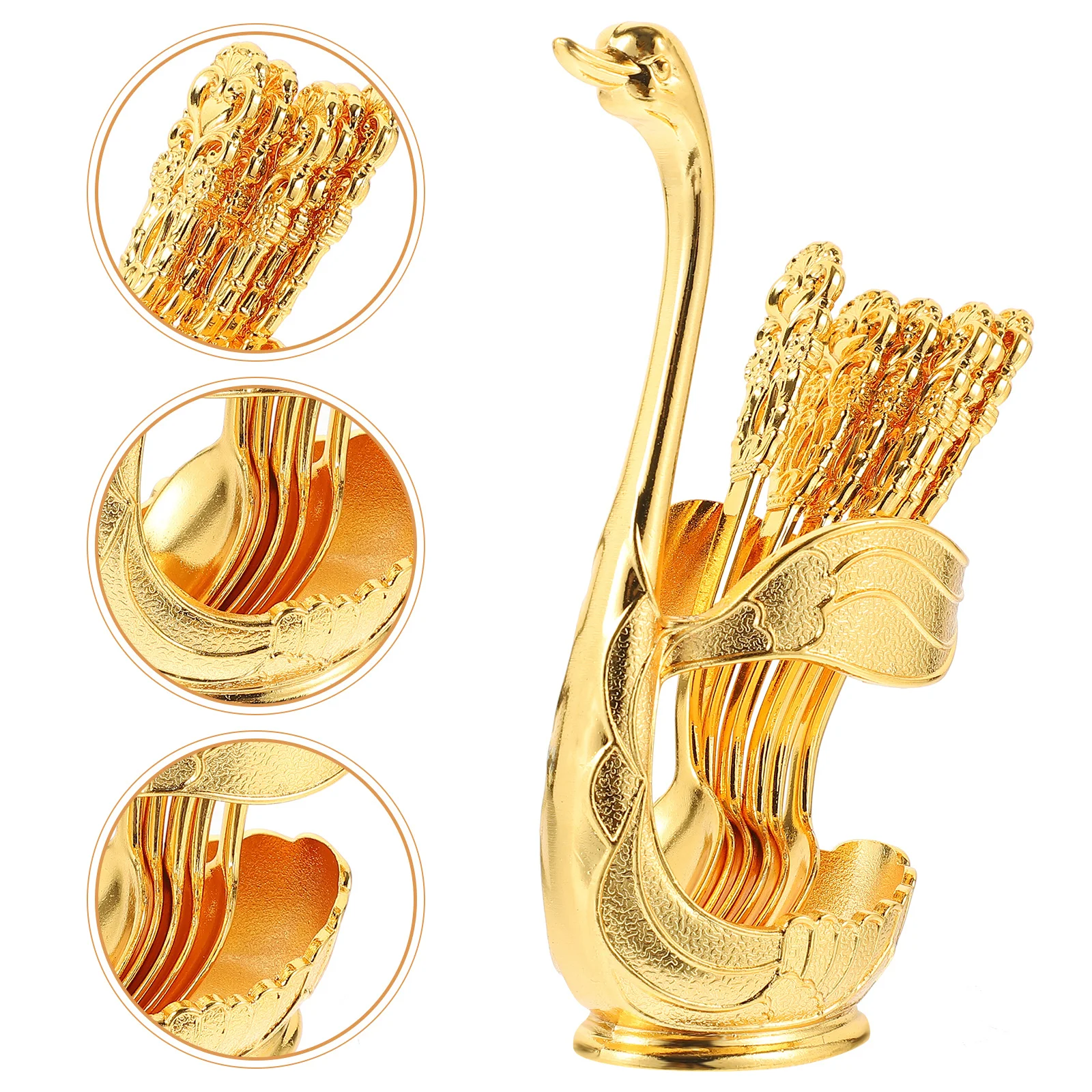 

1 Set Metal Swan Spoon Holder Set Smooth Finish Easy Clean Dessert Spoons For Cake Ice Cream Fruit Serving Kitchen Utensils