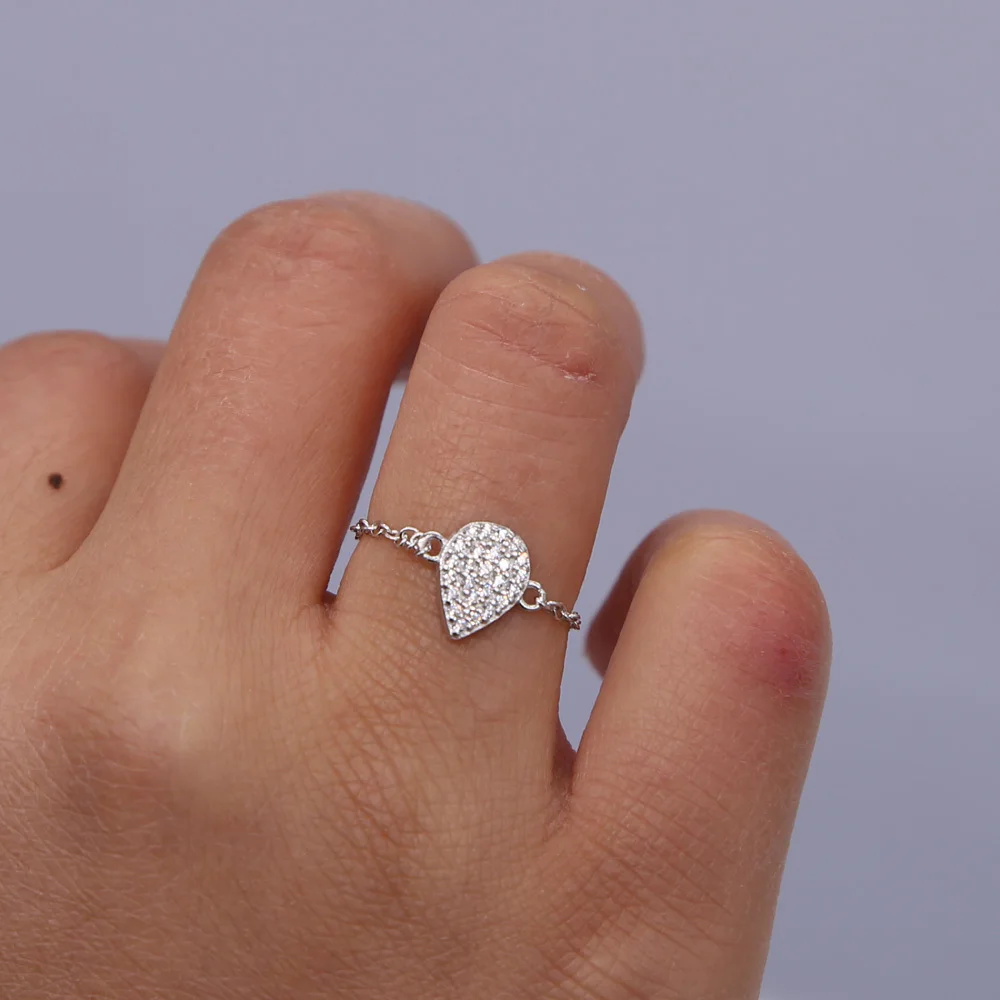 925 sterling silver micro pave cz lacrima goccia di fascino semplice catena carino fasce della ragazza anello di barretta mini anelli