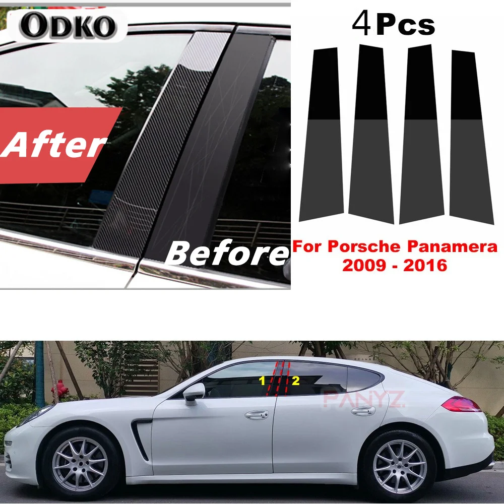 4Pcs Car Door Window Pillar Posts Trim Covers Sticker for Porsche Panamera 2009 2010 2011 2012 2013 2014 2015 2016 BC Column