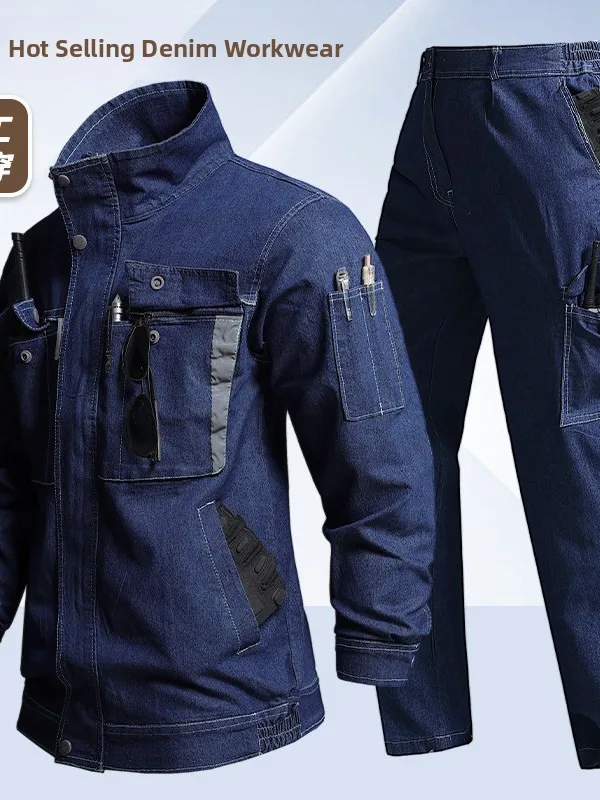 

Men's Denim Workwear Suiting Set Thiened Cotton Welding Garments Flame Retardant Anti-Scald Wear Resistant Workwear