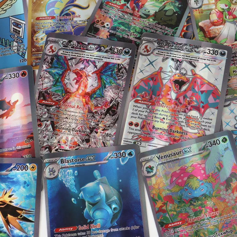 Angielska wersja Pokémon TCG: szkarłatno-fioletowe obsydianowe pudełko wzmacniaczy płomieni 100 sztuk nowych kart EX Pokemon Charizard