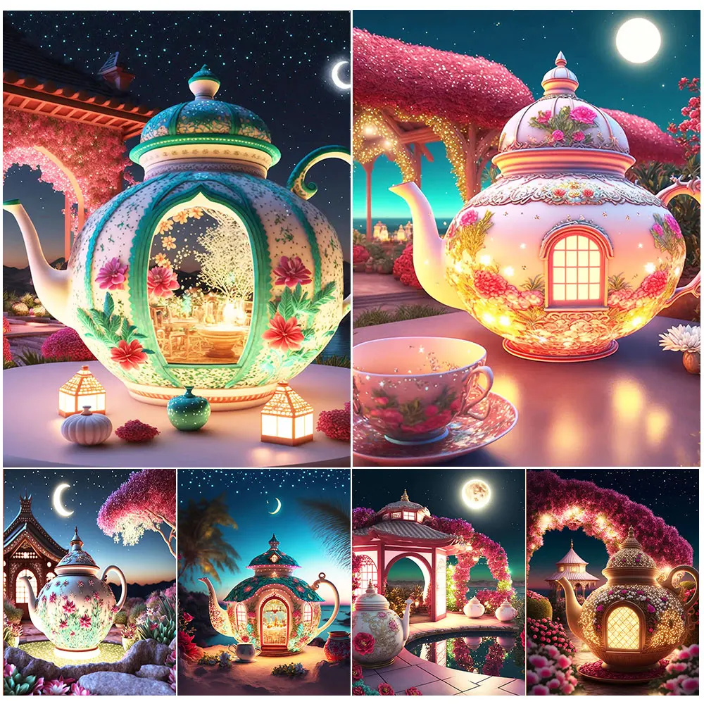 5D Diamond Painting New Arrivals 2023 Fantasy Moon Tea Cup Full Diamond Mosaic Landscape DIY Embroidery Art Picture Home Decor