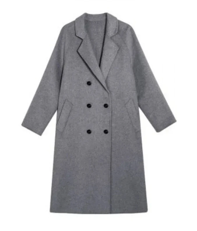 Estilo coreano cinza dupla face cashmere casaco de lã feminino comprimento médio outono inverno nova moda tamanho pequeno