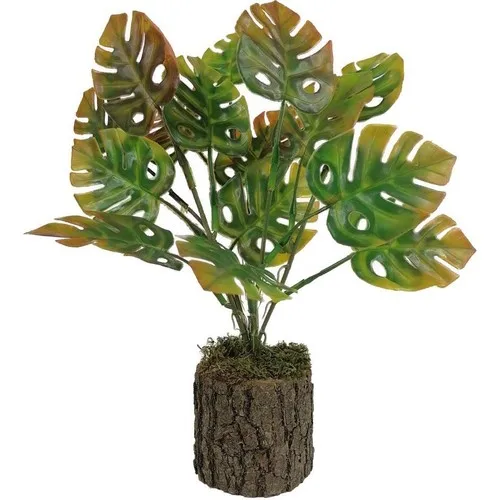 Nettenevime Artificial Flower 3 Pcs Wood Log Plug Mini Monstera Set 3'lü 37 cm 15 Leaf Living Room Plant