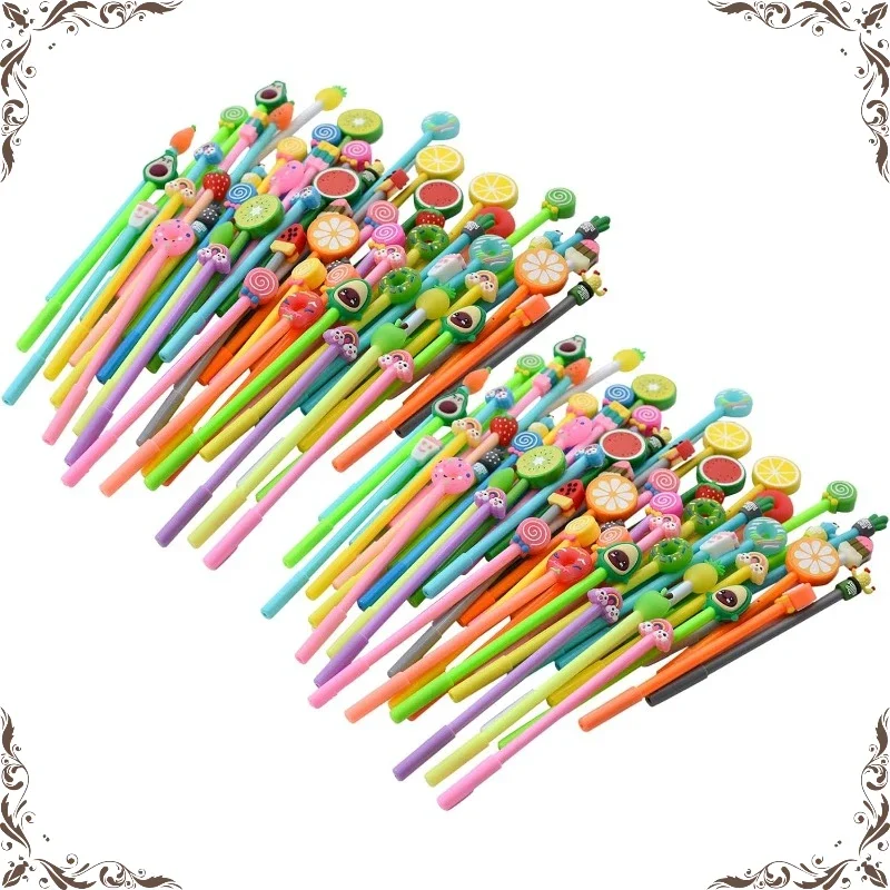 

Wholesale Cute Cartoon Novelty Black Gel Ink Pens Styles Fruits Writing Tools Black Ink Assorted Styles Fun Kawaii Pens