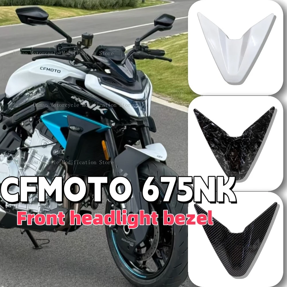 Image of Für CFMOTO 675NK Modifikation: Carbonfaser-Scheinwerferabdeckung, Frontspoiler-Abdeckung, Starlight-weiße Windschutzscheiben-Dekorverkleidung