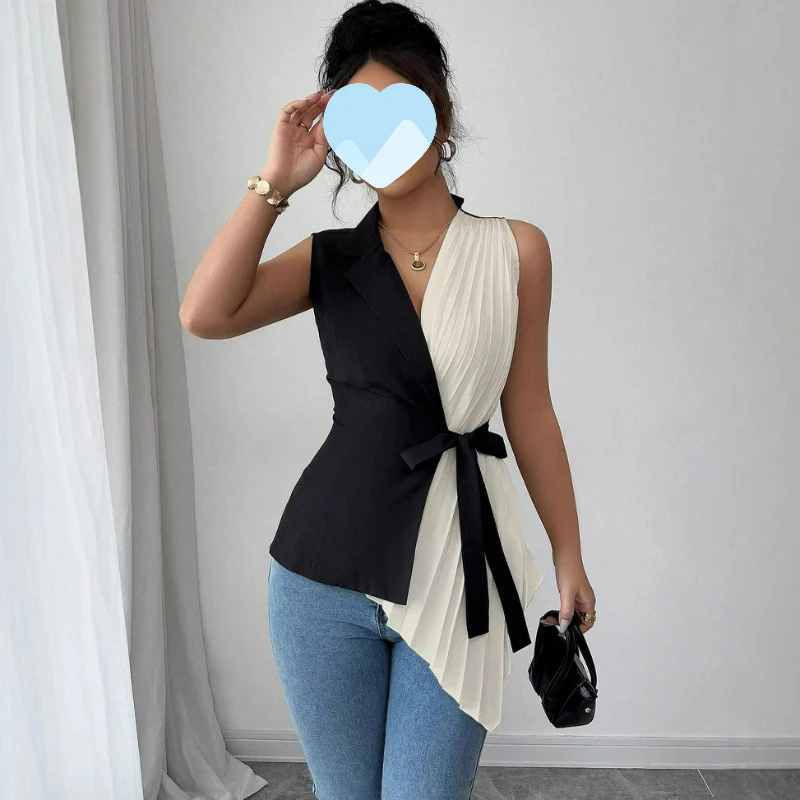 النمط الأوروبي الأمريكي المرأة البدلة الأعلى 2026 صيف جديد عصري أنيق نمط سليم أكمام الخامس الرقبة دعوى البنطال القصير #2