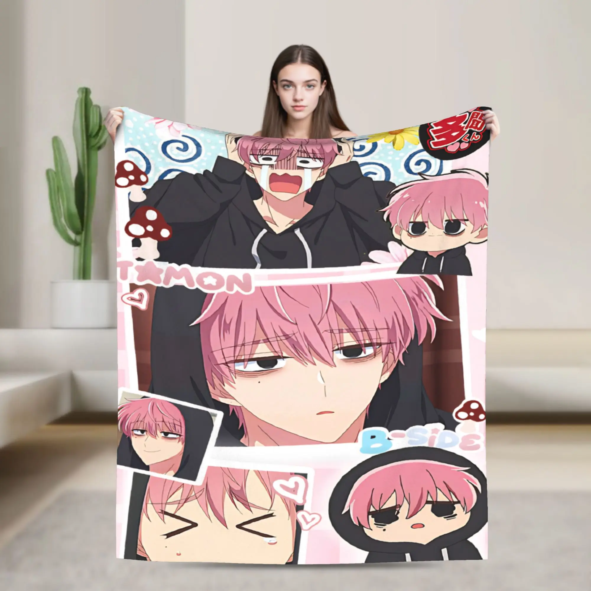 Comfortable Tamon-kun Ima Blanket Stuff Sofa Decorative  Blanket Throw Lightweight Thin Coral Fleece Plush for Office