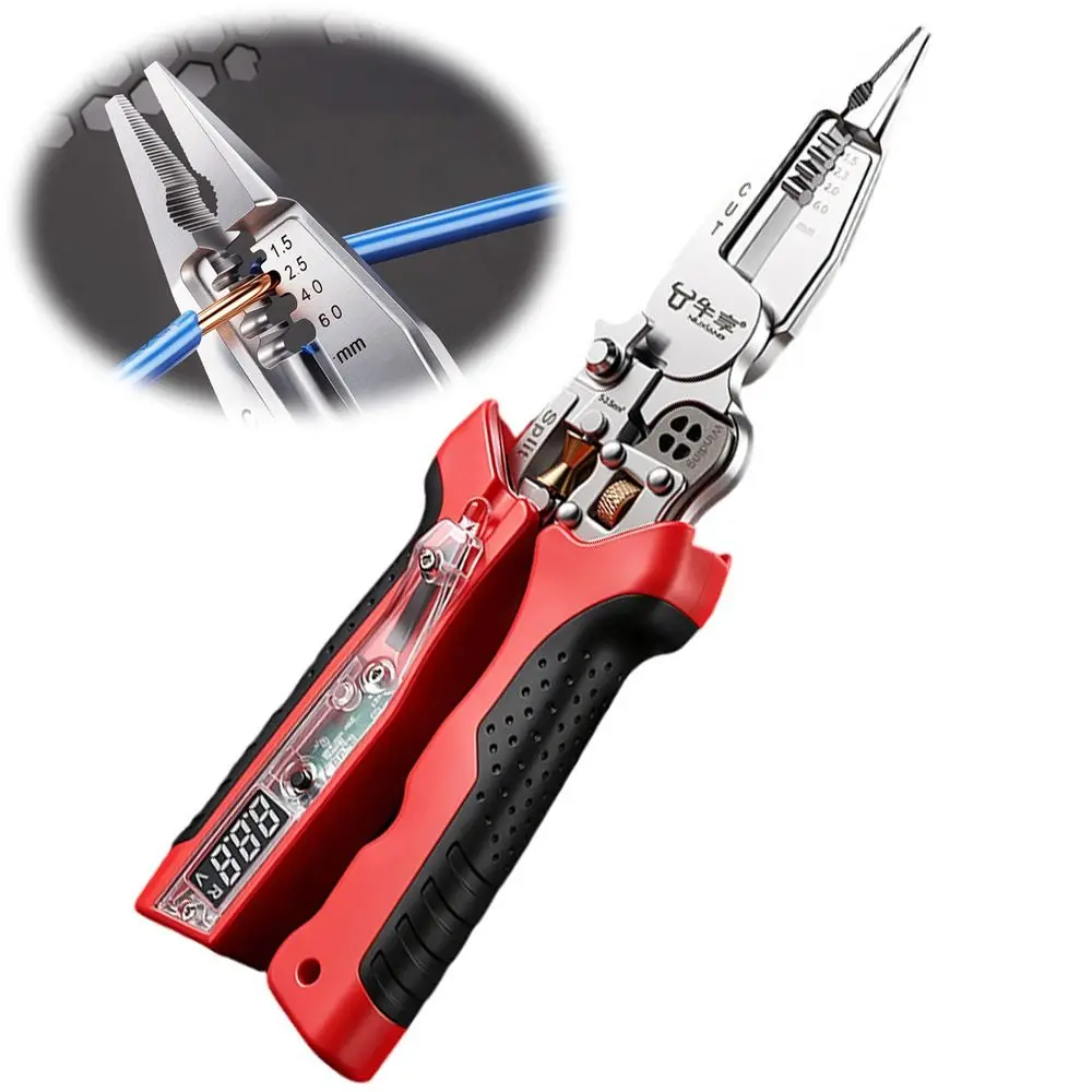 Rechargeable Wire Stripper Pliers Voltage Detection Digital LED Display Electrical Tester Screwdriver Cable Crimping