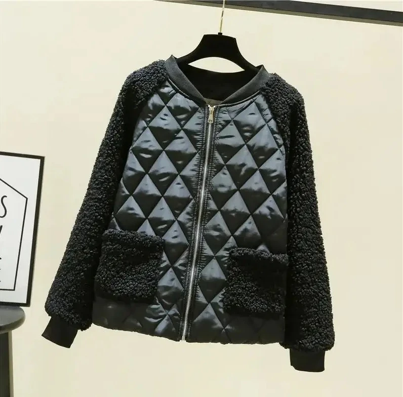 

Women Winter Patchwork Warm Thicken Coat Long Sleeves Zipper Cardigan Furry Outerwear Lady Padded Clothes