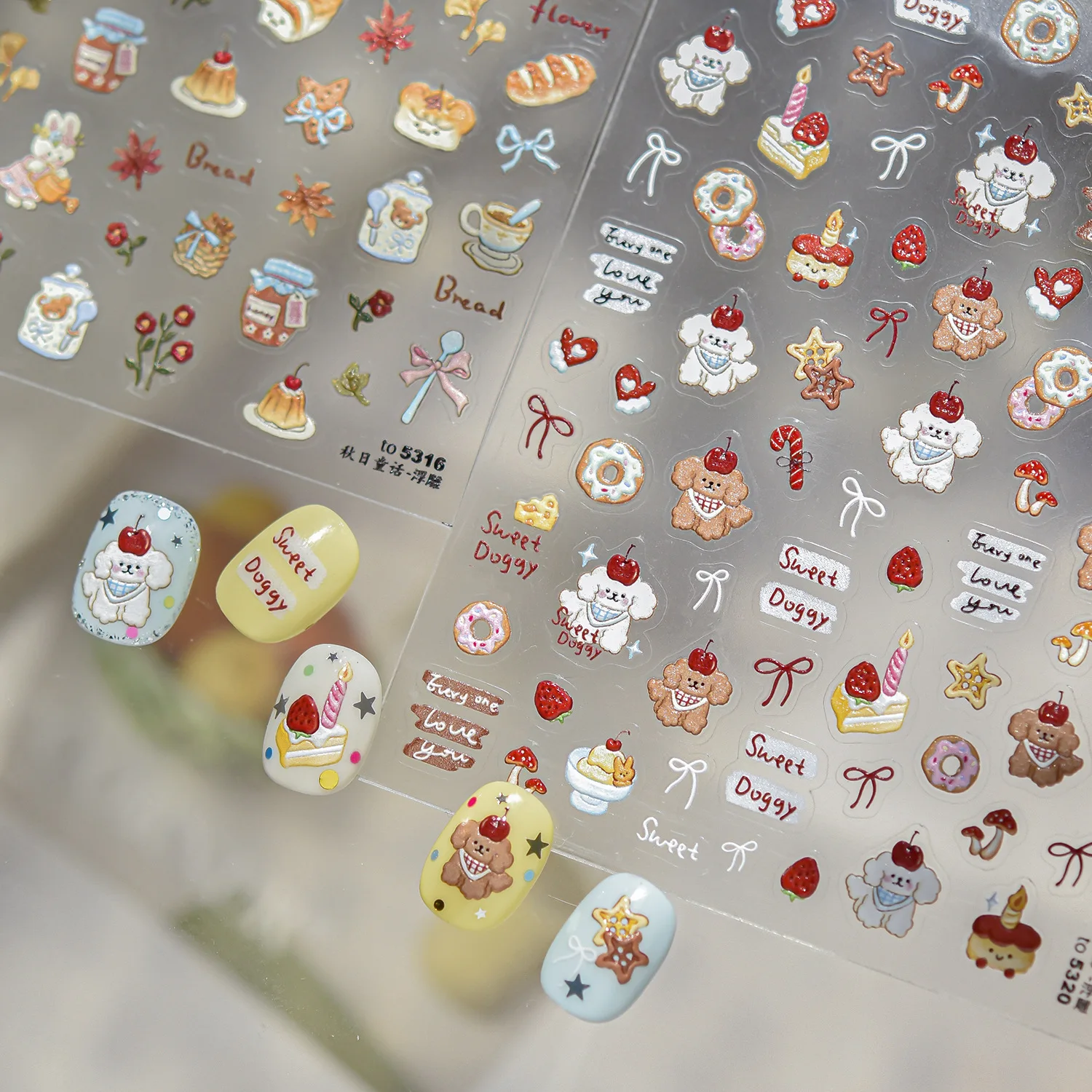 

Fall Mushroom Autumn Dog Fruits Star Food Pudding Rabbit Milk Ginkgo Leaf Maple Leaves Bowknot Nail Art Stickers Manicure Decals