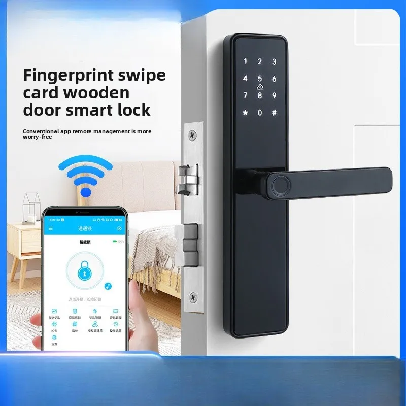 

Household Wooden Door Smart Fingerprint Lock Hotel Office Homestay App Remote Password Lock