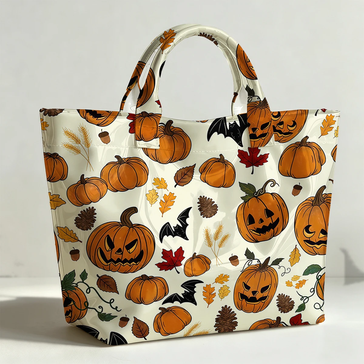 Halloween Maple Leaves PVC Tote Bag Waterproof Transparent Jelly Bag Beach Bag Tote Pouch Bow Handbags Storage Bag