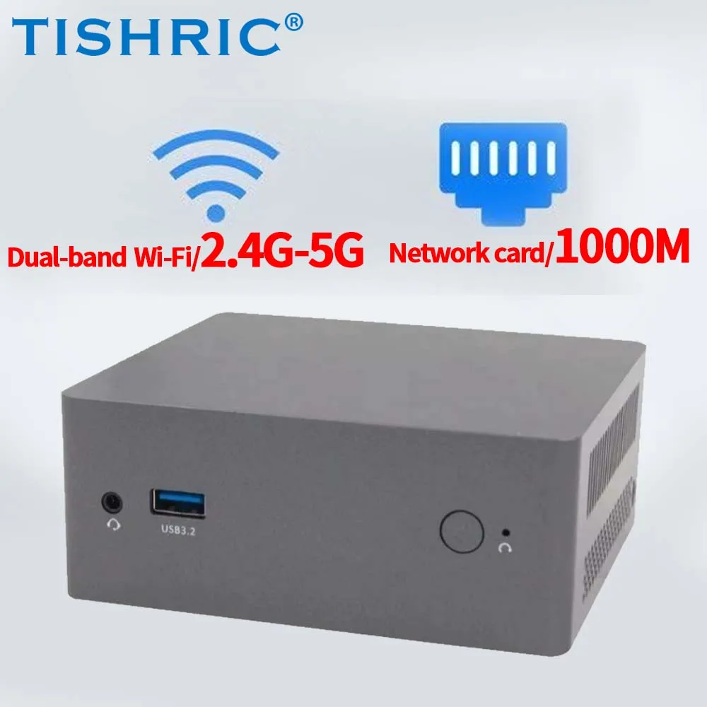 TISHRIC Mini PC 8/16GB DDR4 256/512GB Intel 12a generazione Alder Lake N100 Windows 10 11 Mini PC 4K Supporto per computer desktop Scheda TF