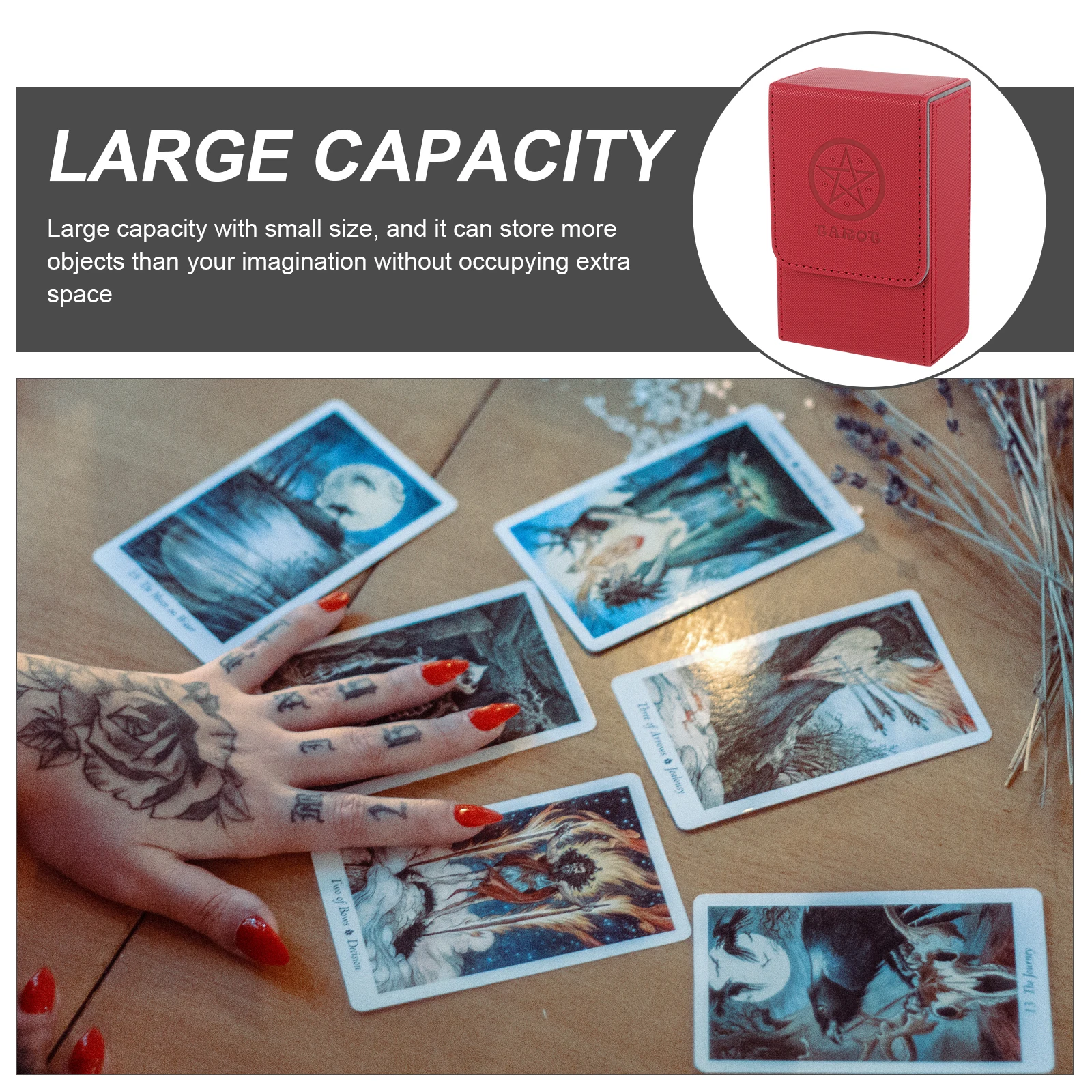 

Tarot Storage Box Cards Carrying Case Portable Games Holder Travel Hard Container Large Capacity PU Material Anti Rust Water