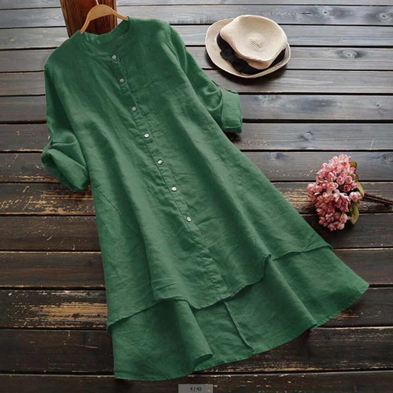 Women Fashion Long Sleeve Shirts Spring Summer Ladies Solid Color Button Cotton And Linen Blouse Tops  Button Up Elegant Shirts