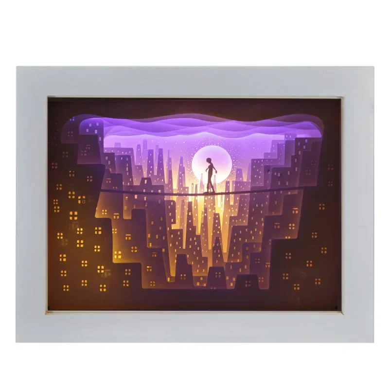 Light and shadow paper carving lamp empty city bedside decorative table lamp night light warm romantic gift for girlfriend