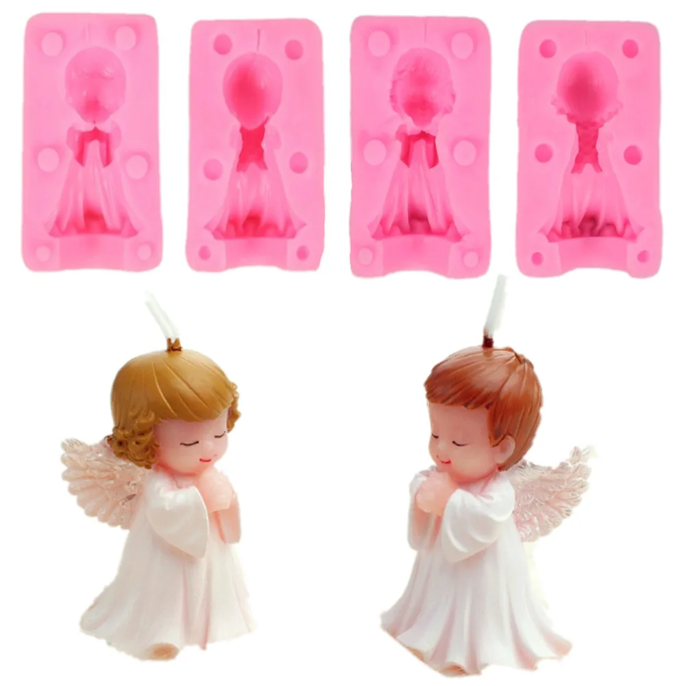 Molde de silicona con forma de vela de Ángel 3D para niña y niño, molde para jabón tipo piruleta, molde para hornear pasteles, molde de silicona para fabricación de velas, molde para el cuerpo