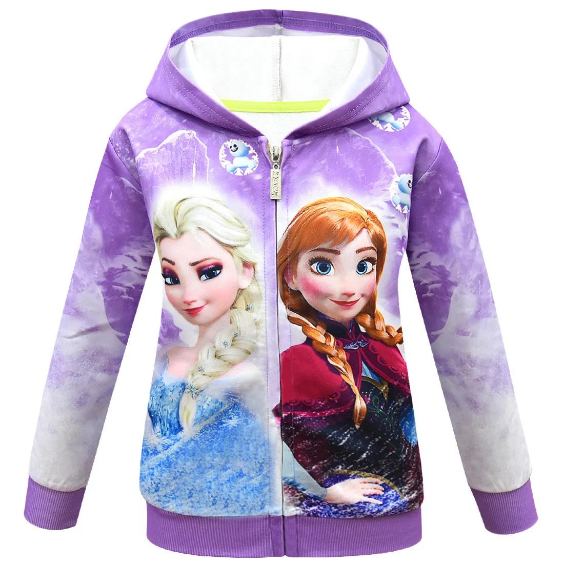 Jaqueta de manga comprida com capuz infantil, casaco de princesa Disney, capuz Anna e Elsa, congelado, primavera, outono