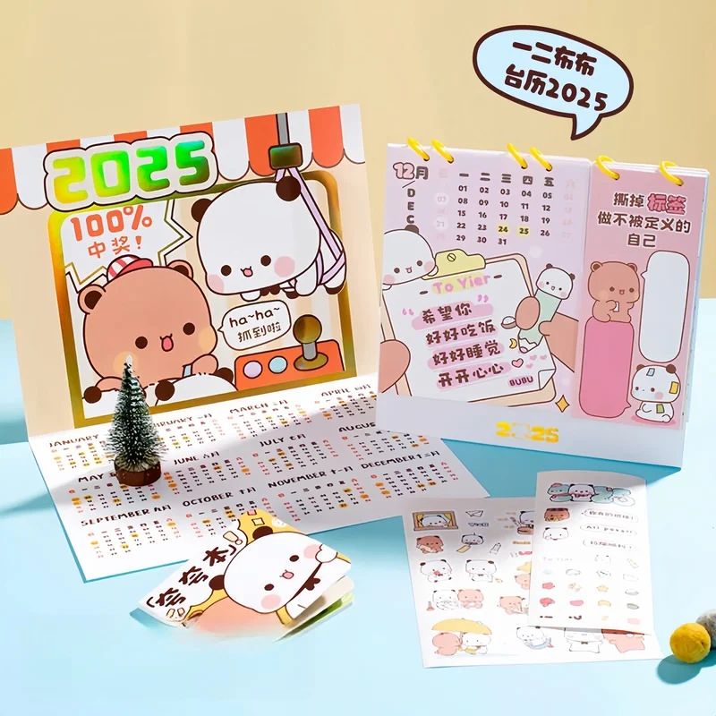 

New Arrival Bubu And Dudu 2025 Year Cartoon Panda And Bear Calendar Checklist Cute Pattern Ornament Yearly Planning Holiday Gift