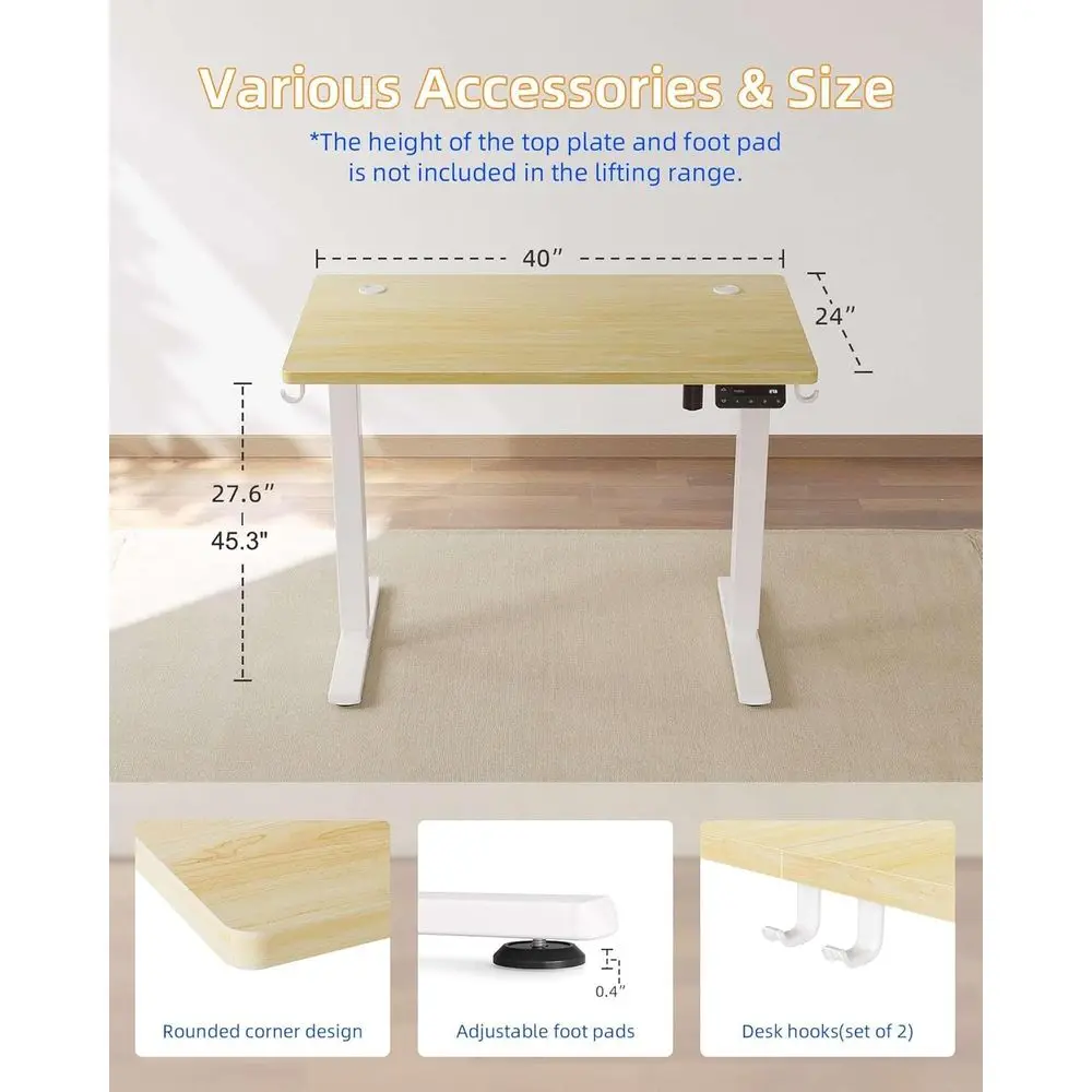 مكتب قائم مريح باللون الأبيض، ارتفاع قابل للتعديل 40 × 24، لوح مقسم، مكتب كمبيوتر للمكتب المنزلي مع سطح من الخشب الطبيعي #6