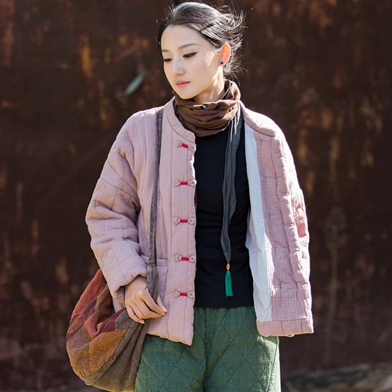 Chinesischen Stil Frauen Dicke Warme Stepp Mäntel Neue Ankunft 2025, Winter Vintage Einfarbig Weibliche Baumwolle Leinen Jacken M2098