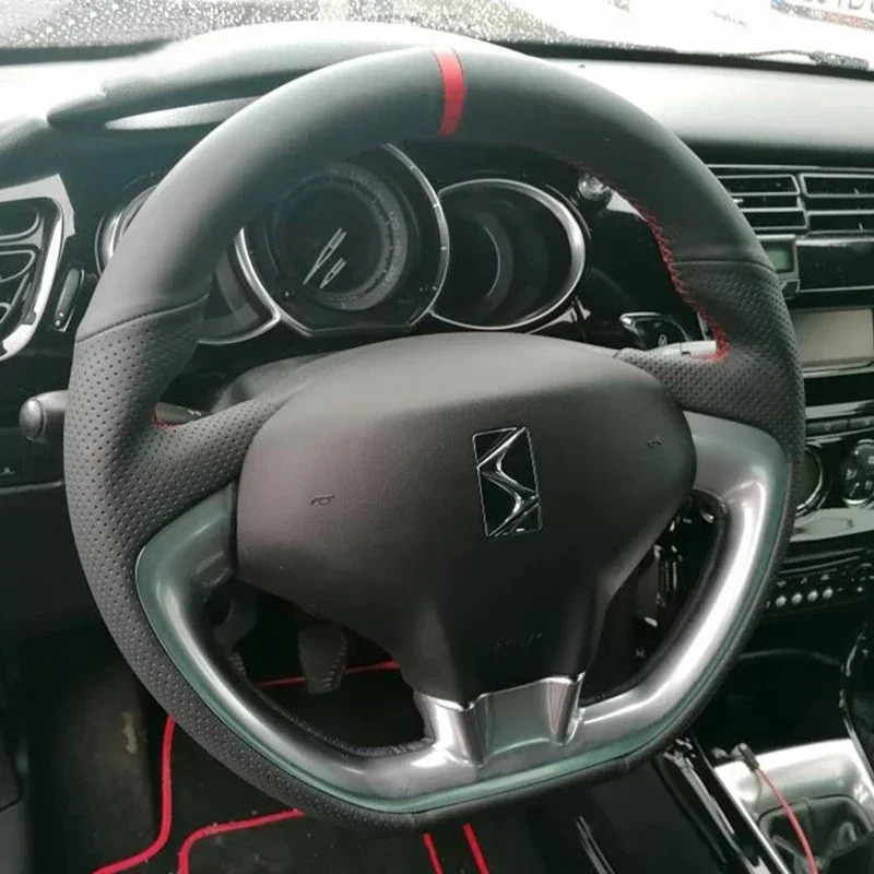 LS AUTO Braiding on The Steering Wheel for Citroen DS3 2011 Hand-sewing Cover Hand Sew Wrap Fundas De Volante for ds3 racing
