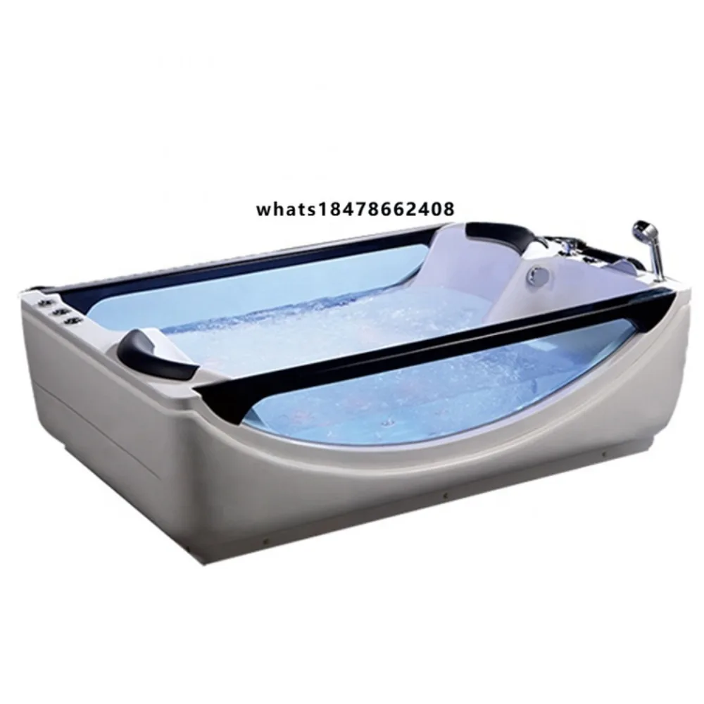 2 Persons White Rectangle Center Freestanding Massage Jaccuzzi Tub for Bathroom