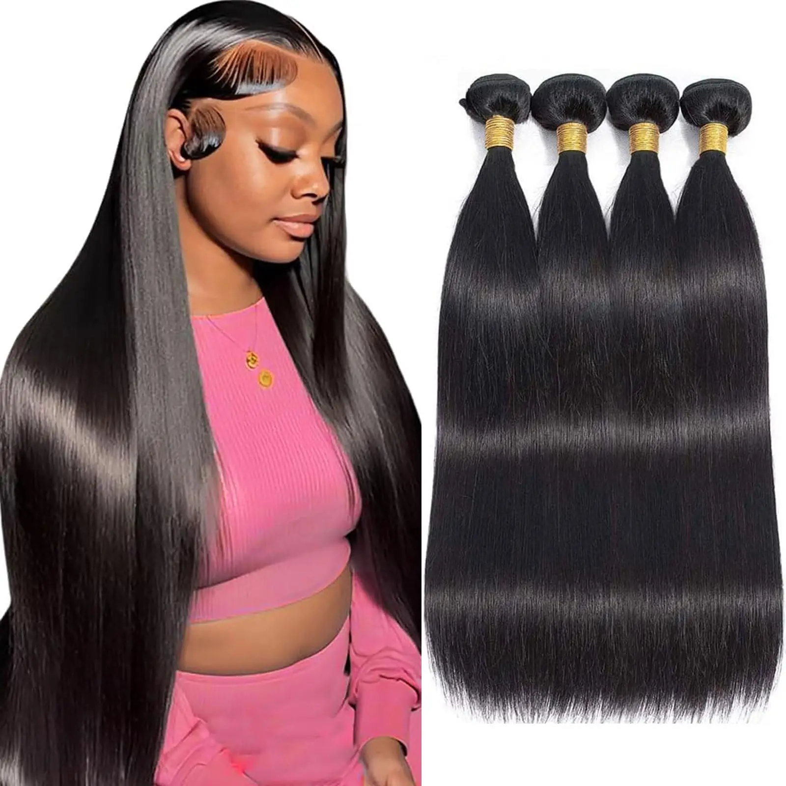 

Bundles 3pcs Human Hair Weave Bundles Brazilian Straight Human Hair Remy Human Hair Extensions For Women 28 30 32 34 Inch
