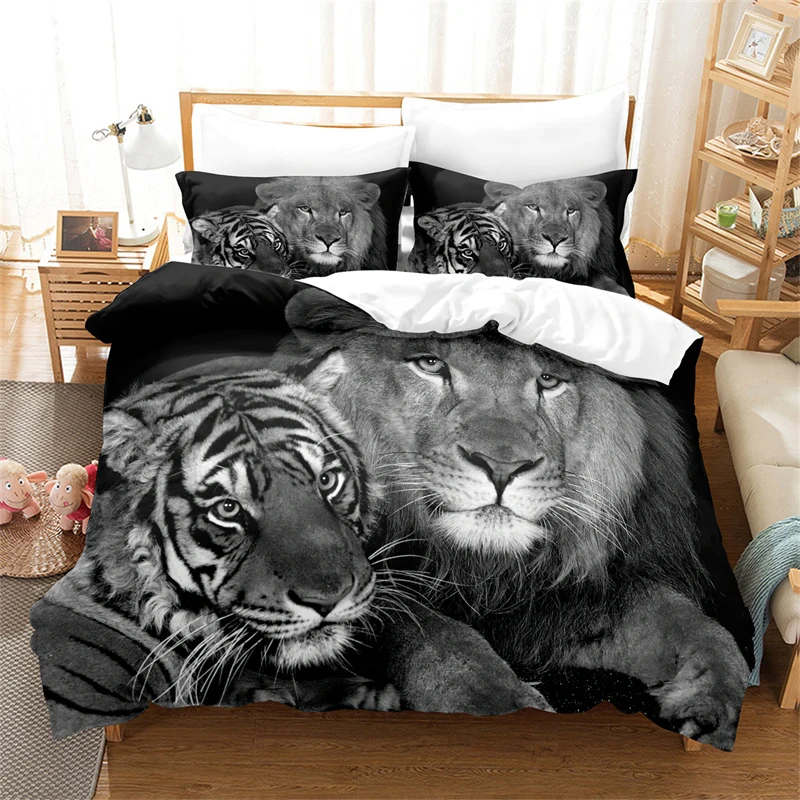 Lion, Tiger, Leopard Bedding Set Boy Duvet Cover Set 3d Queen Size Bed Linen Fashion Print Comforter Cover Bedding Sets Bed Set