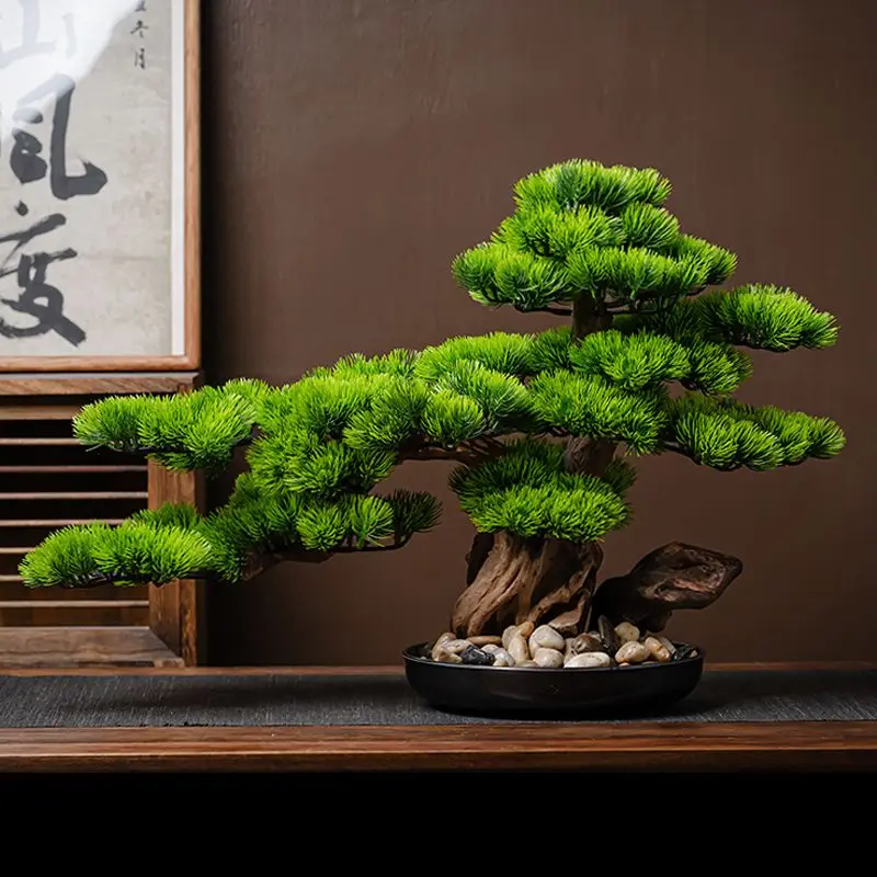 Artificial Welcoming Pine Plant Bonsai, Office Decorative Items Living Room Entrance Decoration Artificial Tree Indoor Landscape