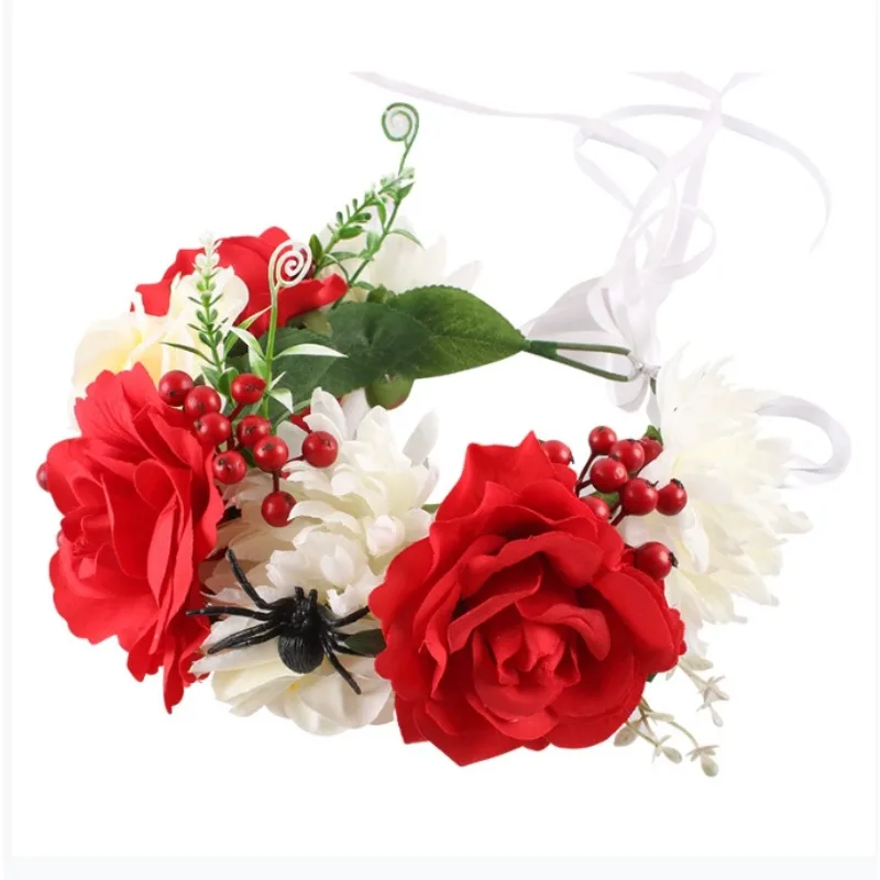 

Day of The Dead Flower Headband Rose Flower Crown Headpiece (red black)