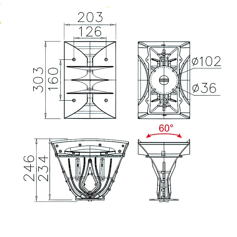 298 Horn 12 Zoll Line Array Horn 1,4 Zoll Halsöffnung für PRO Audio Lautsprecherzubehör Größe 303x203x246mm – Detail 2
