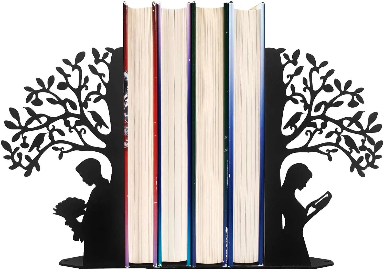 

Tree of Life Bookends for Shelves, Heavy Duty Metal Book Stopper with Hummingbird Couple Design, Desk Bookshelf Organizer for