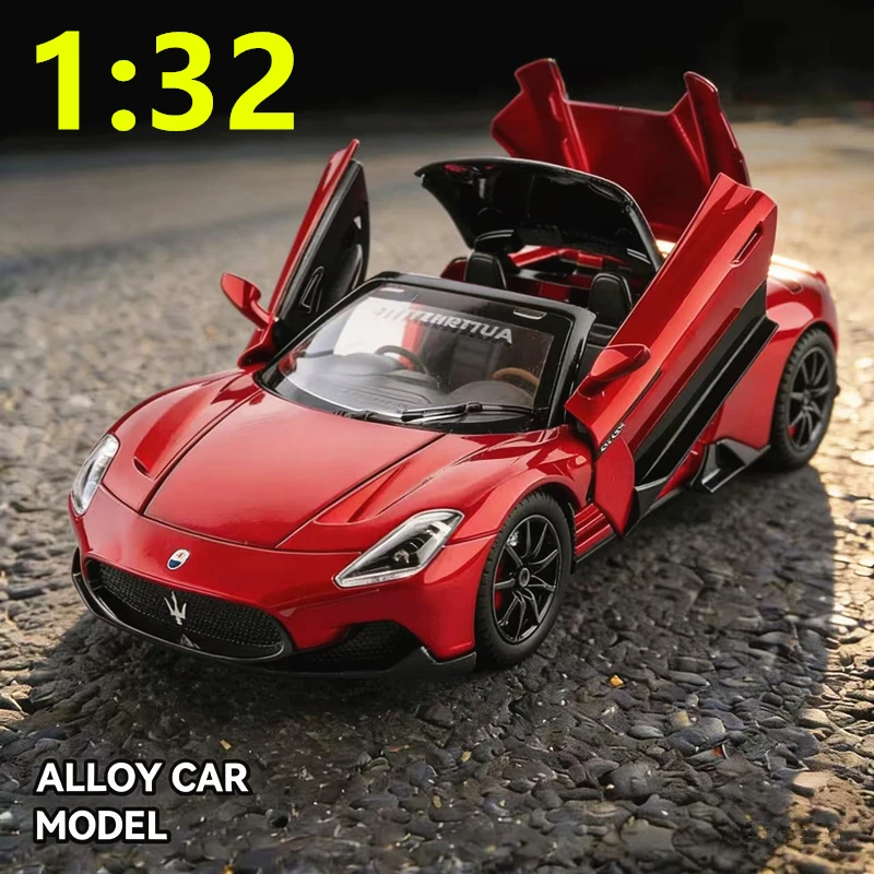 

Модель спортивного автомобиля Maserati MC20 Cabrio Coupe из сплава, масштаб 1:32, литая металлическая модель для гоночных треков, со звуком и светом, подарок для детей