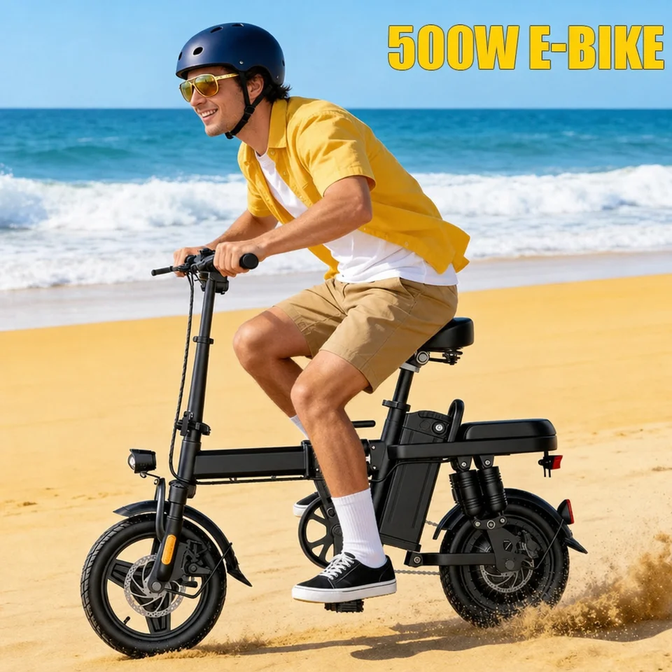 SOCILING 14 Inch Folding Electric Bike for Adults 500W Motor Removable 48V Lithium Battery 8 Shock Absorbers Dual Disc Brake City Commuter E-Bike with LED Headlight image 3