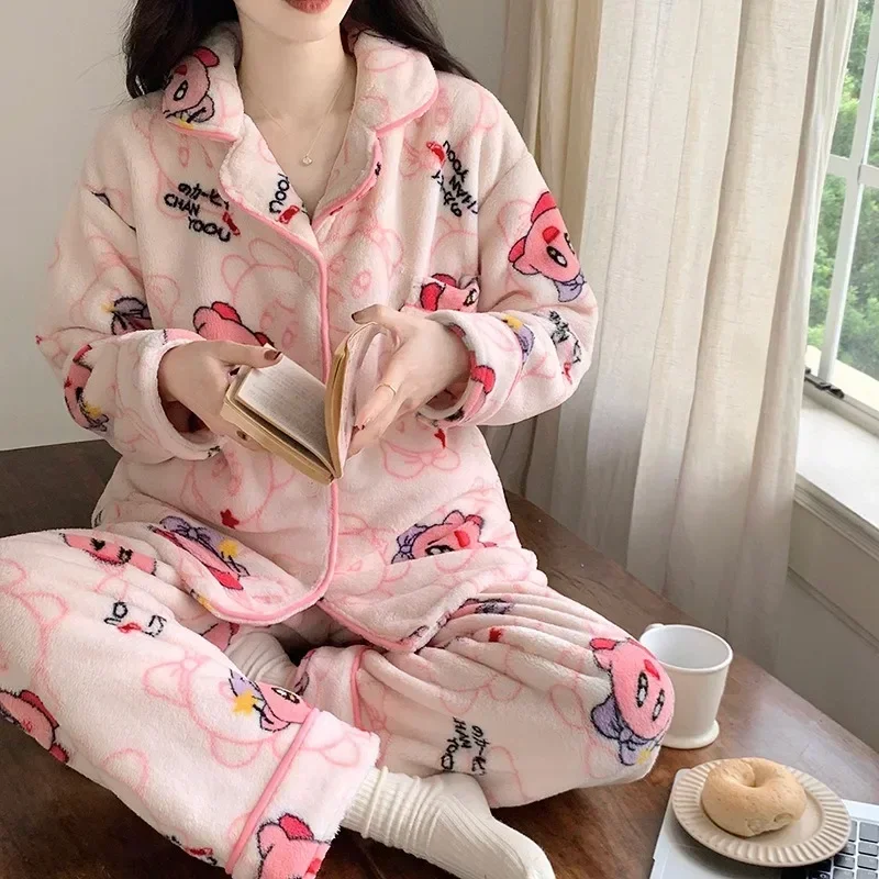 Kirby Plush Long-sleeved Pyjama Set Cute Cartoon Home Comfortable Clothes Dormitory Student Bedroom Female Family Gifts Girls